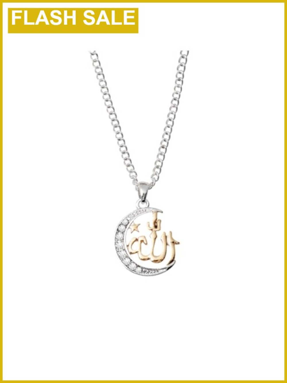 Sterling Silver Allah Pendant Necklace Cubic Zirconia Religious Jewelry